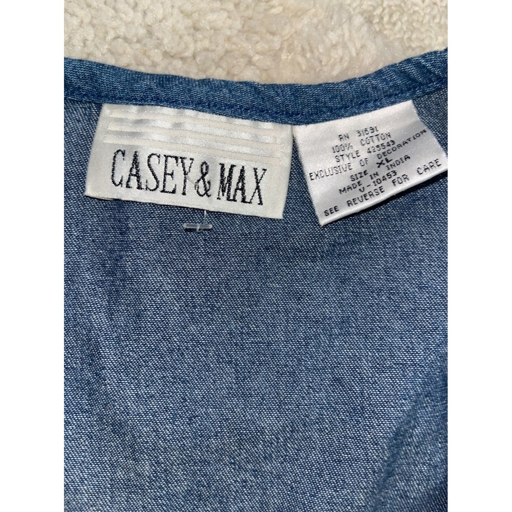 Casey & Max Vintage Woven Patchwork Floral Denim Vest XL Cottagecore Boho Blue - Picture 5 of 6